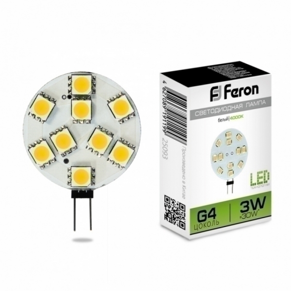 FERON.Лампа светодиодная д/мебельных св-ков 3Вт 4000K/12В/G4
