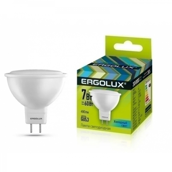 Ergolux.Лампа светодиодная 7 Вт 3000K-GU5.3
