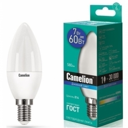 Camelion.Лампа светодиодная 7 Вт 6500K-E14 свеча