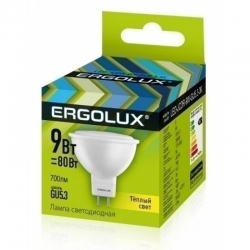 Ergolux.Лампа светодиодная 9 Вт 3000K-GU5.3