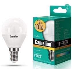 Camelion.Лампа светодиодная 12 Вт 3000K-E14 шарик
